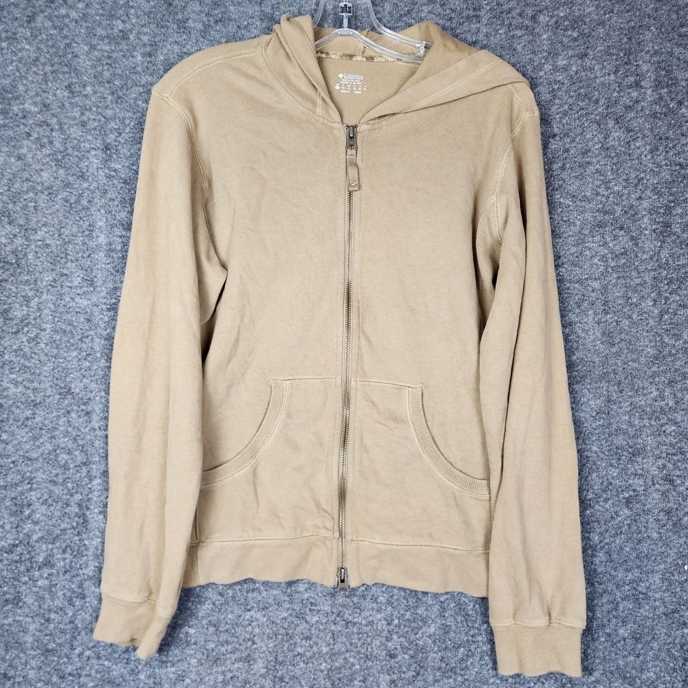 Columbia Full Zip Hoodie Womens L Tan Khaki Long Sleeve Hooded Sweatshirt